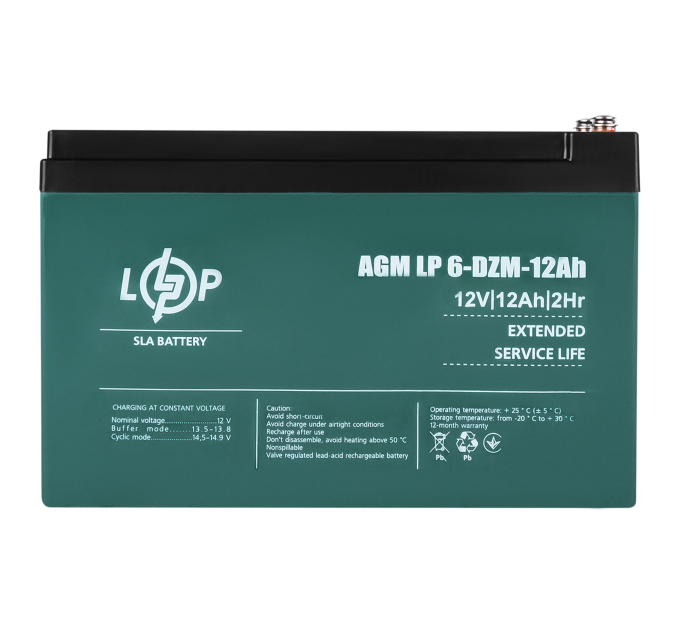 Тяговий свинцево-кислотний AGM акумулятор LP 6-DZM-12 Ah - под Болт М5