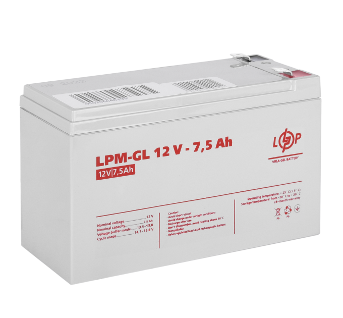 Акумулятор гелевий LPM-GL 12V - 7.5 Ah