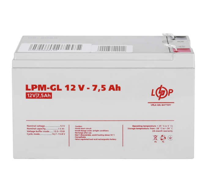 Акумулятор гелевий LPM-GL 12V - 7.5 Ah