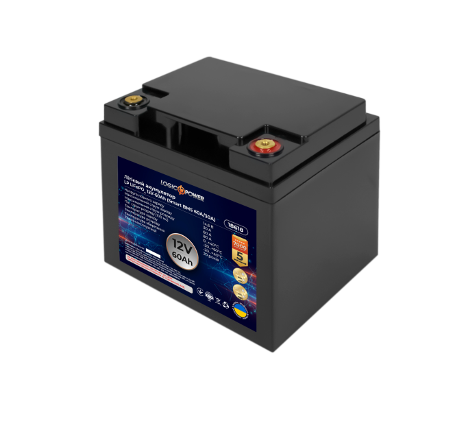 Акумулятор LP LiFePO4 12V (12,8V) - 60 Ah (768Wh) (Smart BMS 60A/30А) пластик