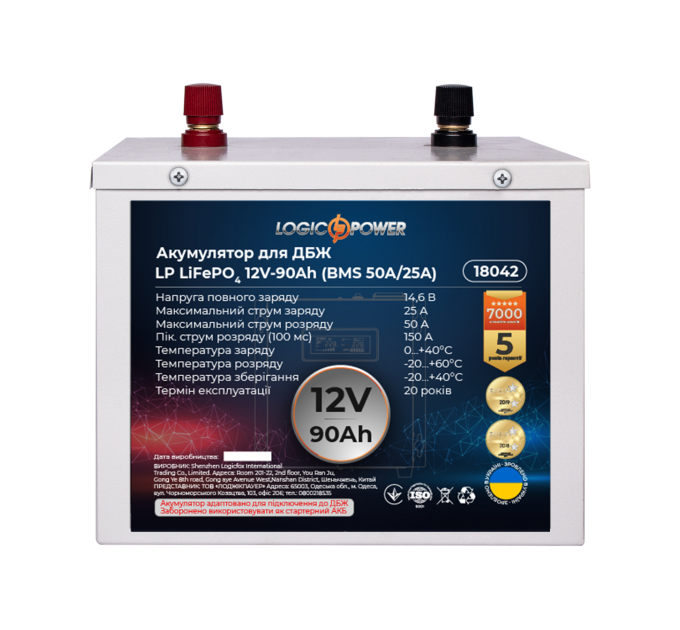 Акумулятор LP LiFePO4 для ДБЖ 12V (12,8V) - 90 Ah (1152Wh) (BMS 50A/25A) металл