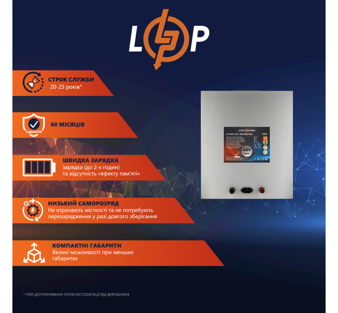 Акумулятор LP LiFePO4 48V (51,2V) - 90 Ah (4608Wh) (BMS 80A) металл