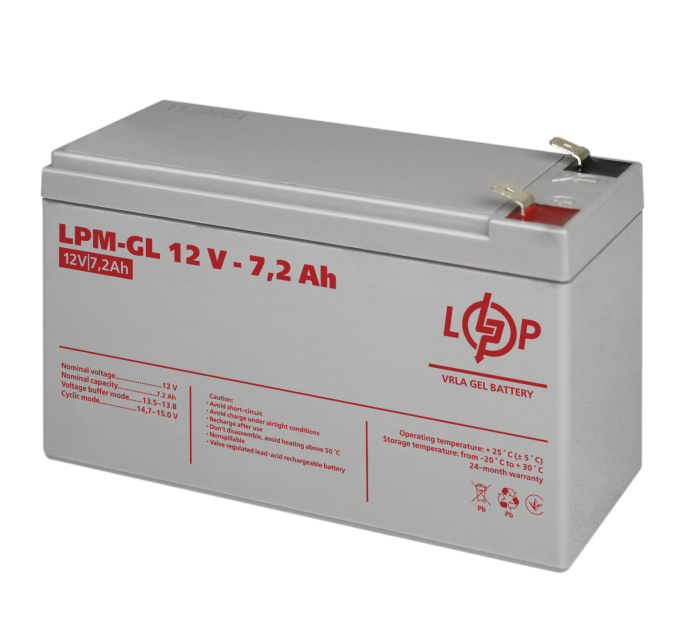 Акумулятор гелевий LPM-GL 12V - 7.2 Ah