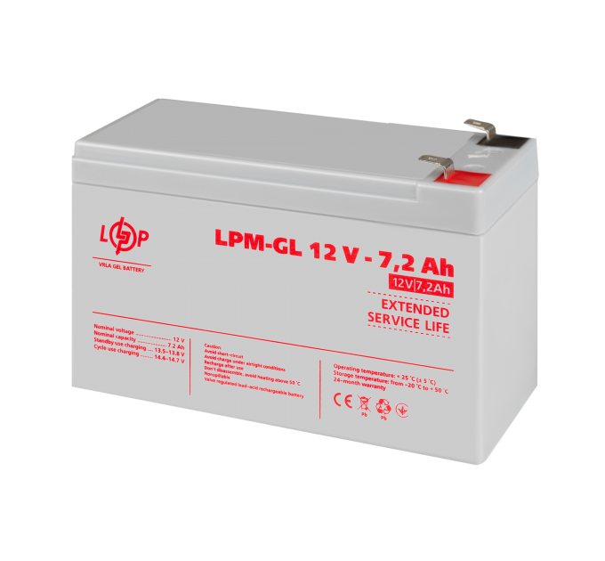 Акумулятор гелевий LPM-GL 12V - 7.2 Ah