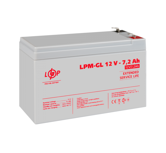Акумулятор гелевий LPM-GL 12V - 7.2 Ah