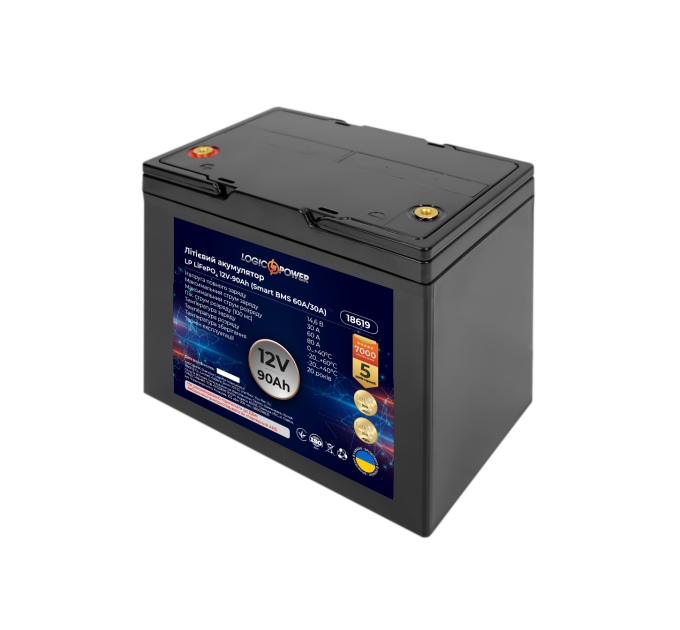 Акумулятор LP LiFePO4 12V (12,8V) - 90 Ah (1152Wh) (Smart BMS 60A/30А) пластик