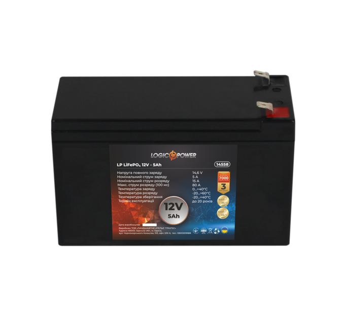Акумулятор LP LiFePO4 12V (12,8V) - 5 Ah (64Wh)
