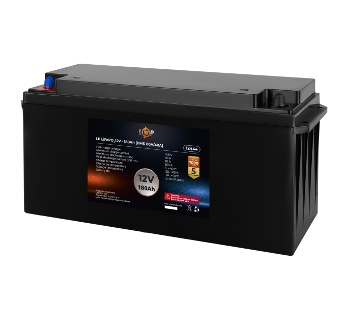 Акумулятор LP LiFePO4 12V (12,8V) - 180 Ah (2304Wh) (BMS 80A/40А) пластик