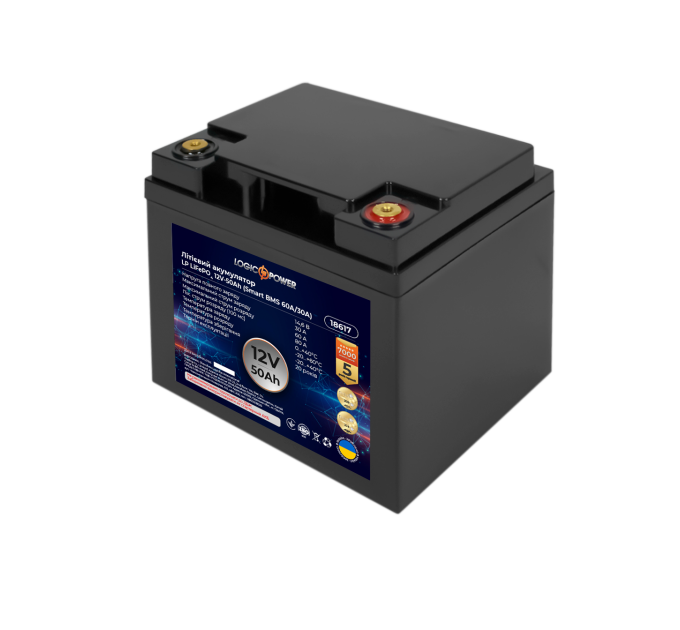Акумулятор LP LiFePO4 12V (12,8V) - 50 Ah (640Wh) (Smart BMS 60A/30А) пластик