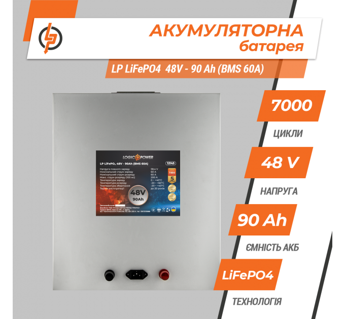 Акумулятор LP LiFePO4 48V (51,2V) - 90 Ah (4608Wh) (BMS 60A) металл