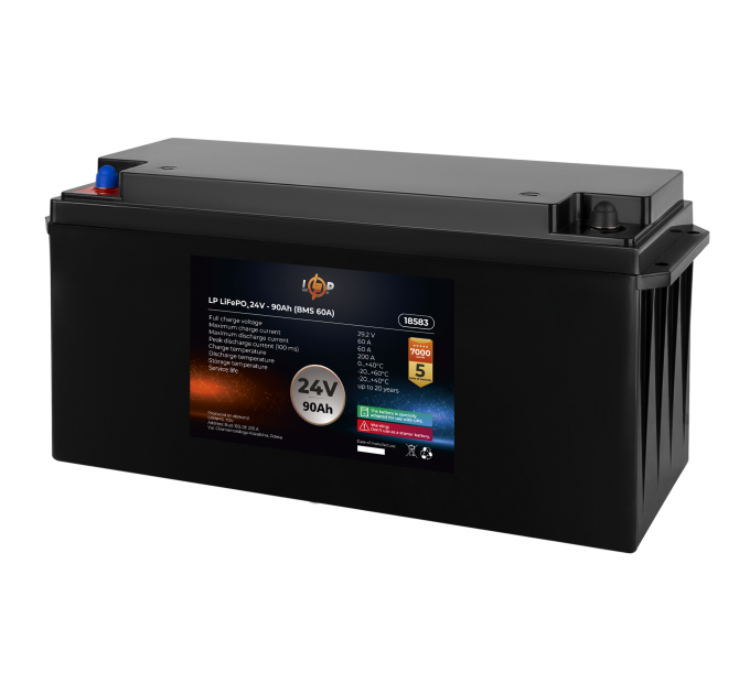 Акумулятор LP LiFePO4 для ДБЖ 24V (25,6V) - 90 Ah (2304Wh) (BMS 60A) пластик