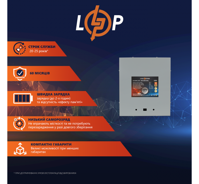 Акумулятор LP LiFePO4 48V (51,2V) - 90 Ah (4608Wh) (BMS 150A) металл