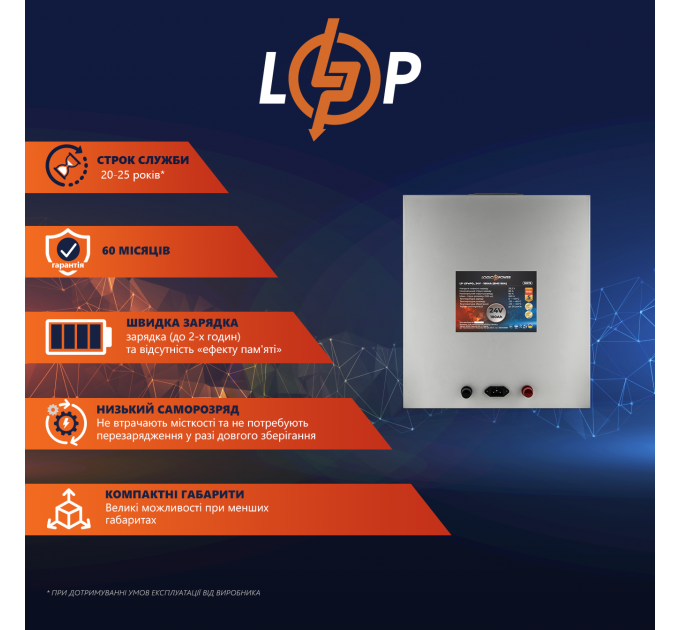 Акумулятор LP LiFePO4 24V (25,6V) - 180 Ah (4608Wh) (BMS 80A) металл