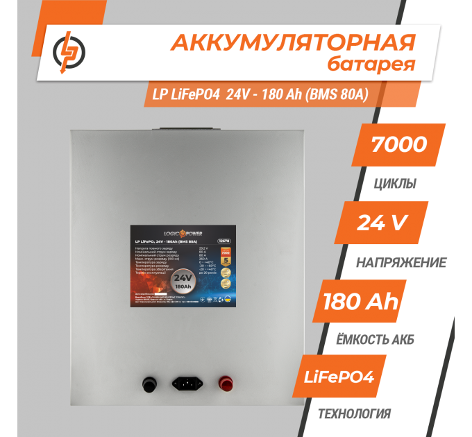 Акумулятор LP LiFePO4 24V (25,6V) - 180 Ah (4608Wh) (BMS 80A) металл