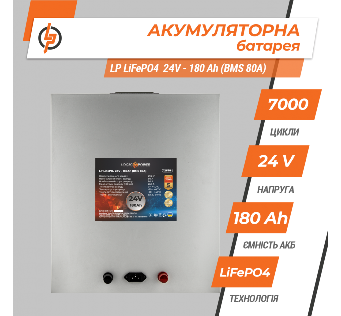 Акумулятор LP LiFePO4 24V (25,6V) - 180 Ah (4608Wh) (BMS 80A) металл