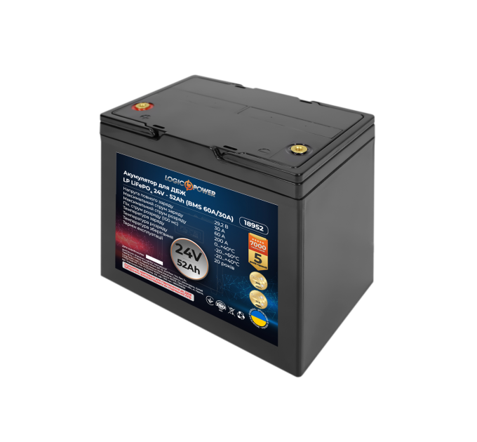 Акумулятор LP LiFePO4 24V (25,6V) - 52 Ah (1331Wh) (BMS 60A/30A) пластик для ДБЖ