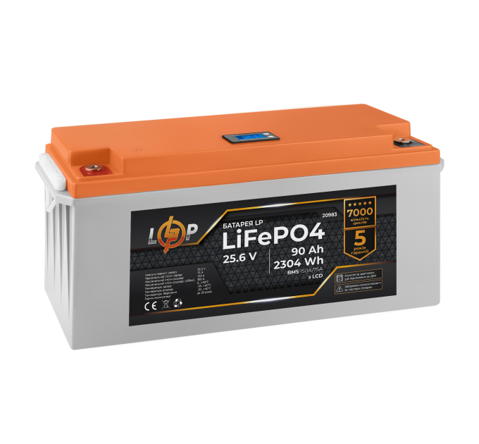 Акумулятор LP LiFePO4 для ДБЖ LCD 24V (25,6V) - 90 Ah (2304Wh) (BMS 150A/75А) пластик