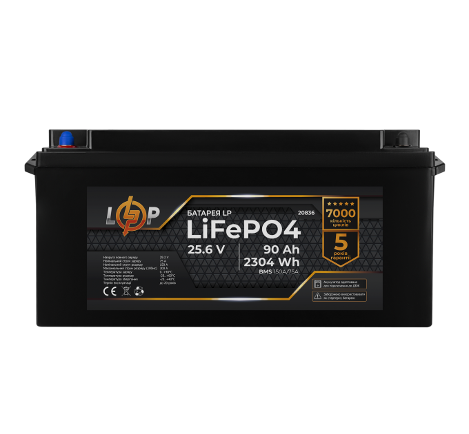 Акумулятор LP LiFePO4 для ДБЖ 24V (25,6V) - 90 Ah (2304Wh) (BMS 150A/75А) пластик