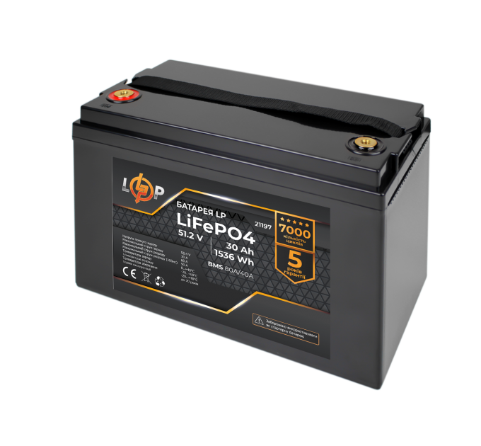 Акумулятор LP LiFePO4 51,2V - 30 Ah (1536Wh) (BMS 80A/40А) пластик