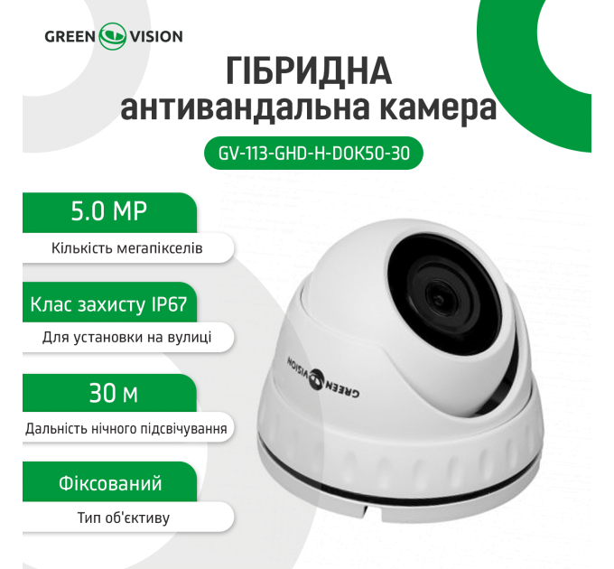 ЗЦ Гібридна антивандальна камера GV-113-GHD-H-DOK50-30