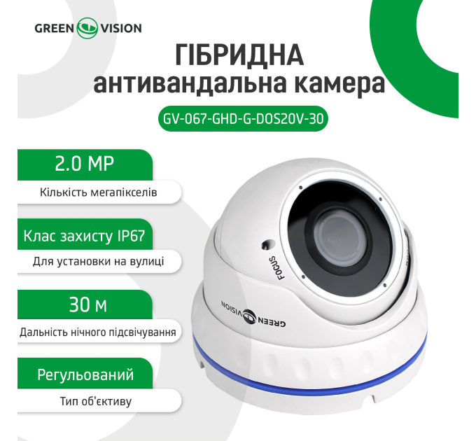 ЗЦ Гібридна антивандальна камера GV-067-GHD-G-DOS20V-30 1080P
