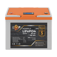 Акумулятор LP LiFePO4 12,8V - 60 Ah (768Wh) (BMS 80A/40А) пластик LCD для ДБЖ