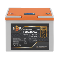 Акумулятор LP LiFePO4 12,8V - 60 Ah (768Wh) (BMS 80A/40А) пластик LCD