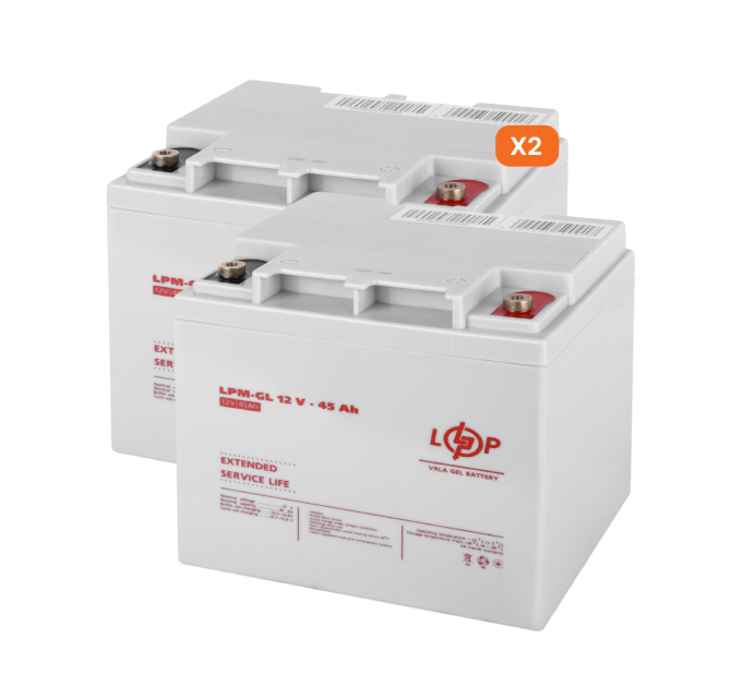 Комплект із двох акумуляторних гелевих батарей для ДБЖ 12V 90Ah (45Ah + 45Ah) 1080Wh