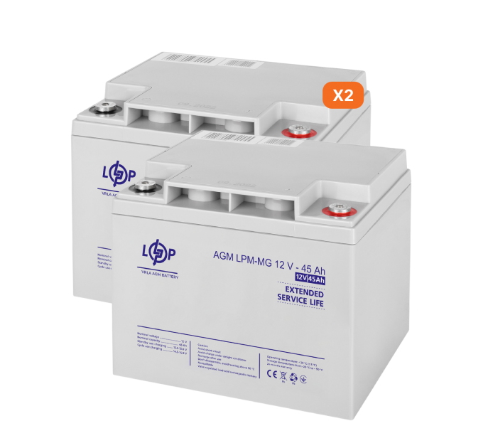 Комплект з двох акумуляторних мультигелевих батарей для ДБЖ 12V 90Ah (45Ah + 45Ah) 1080Wh