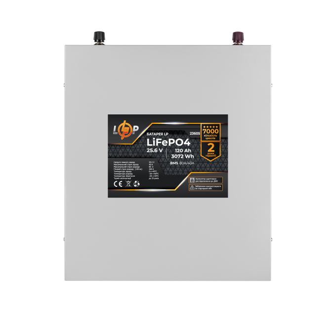 Акумулятор LP LiFePO4 25,6V - 120 Ah (3072Wh) (BMS 80A/40А) метал для ДБЖ