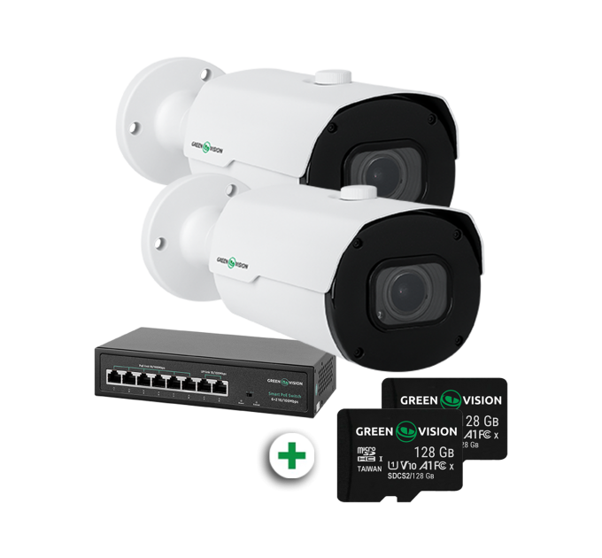 Комплект відеоспостереження з функцією розпізнавання автомобільних номерів на 2 IP камери GV-801