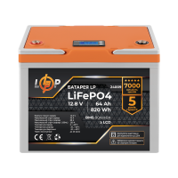 Акумулятор LP LiFePO4 12,8V - 64 Ah (820Wh) (BMS 80A/40А) пластик LCD для ДБЖ