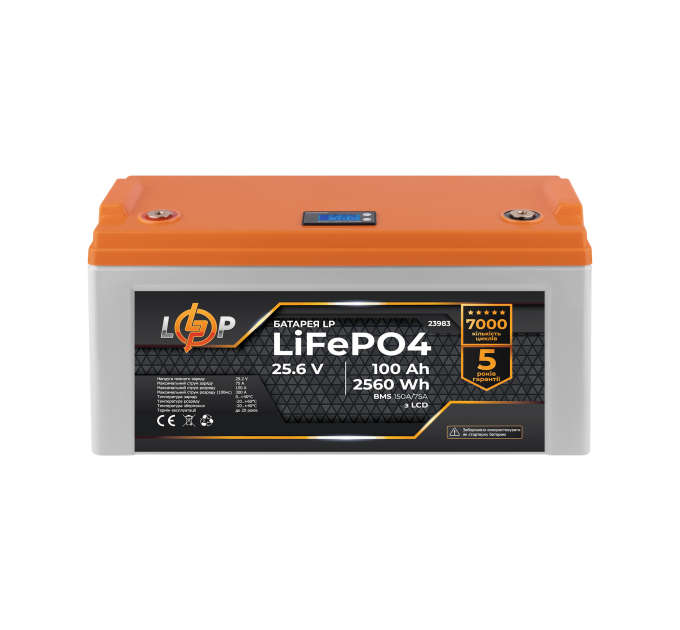 Акумулятор LP LiFePO4 25,6V - 100 Ah (2560Wh) (BMS 150A/75А) пластик LCD