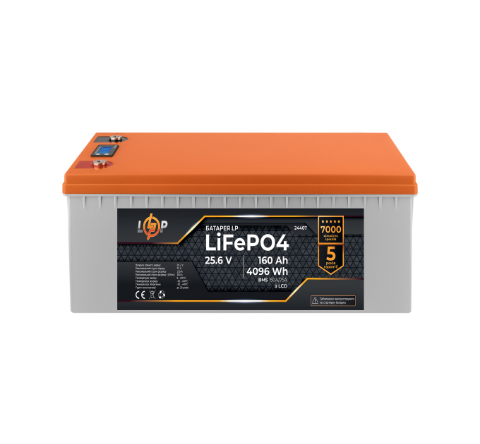 Акумулятор LP LiFePO4 25,6V - 160 Ah (4096Wh) (BMS 150A/75А) пластик LCD