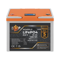 Акумулятор LP LiFePO4 25,6V - 50 Ah (1280Wh) (BMS 80A/50А) пластик LCD Smart BT