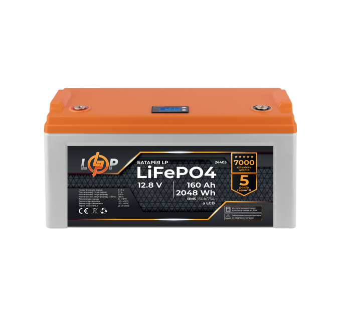 Акумулятор LP LiFePO4 12,8V - 160 Ah (2048Wh) (BMS 150A/75А) пластик LCD для ДБЖ
