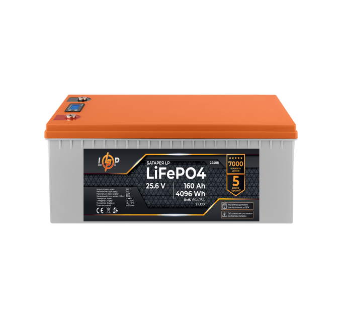 Акумулятор LP LiFePO4 25,6V - 160 Ah (4096Wh) (BMS 150A/75А) пластик LCD для ДБЖ