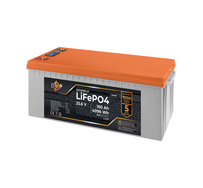 Акумулятор LP LiFePO4 25,6V - 160 Ah (4096Wh) (BMS 150A/75А) пластик LCD для ДБЖ