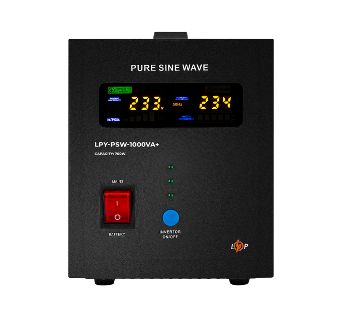 ДБЖ LogicPower LPY-PSW-1000VA+ (700Вт) 10A/20A з правильною синусоїдою 12V