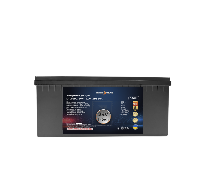 Акумулятор LP LiFePO4 24V (25,6V) - 140 Ah (3584Wh) (BMS 80A/40A) пластик
