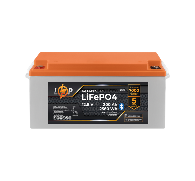 Акумулятор LP LiFePO4 12,8V - 200 Ah (2560Wh) (BMS 200A/100А) пластик Smart BT