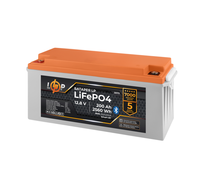 Акумулятор LP LiFePO4 12,8V - 200 Ah (2560Wh) (BMS 200A/100А) пластик Smart BT