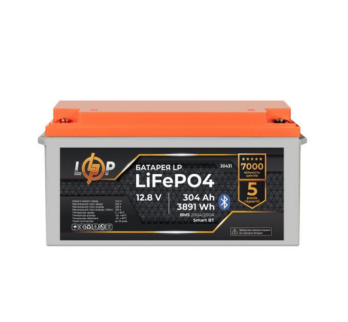 Акумулятор LP LiFePO4 12,8V - 304 Ah (3891Wh) (BMS 200A/200А) пластик Smart BT