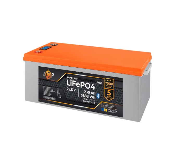Акумулятор LP LiFePO4 25,6V - 230 Ah (5888Wh) (BMS 200A/200А) пластик LCD Smart BT