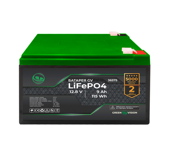 Акумулятор GV LiFePO4 12V (12,8V) - 9 Ah (115 Wh)