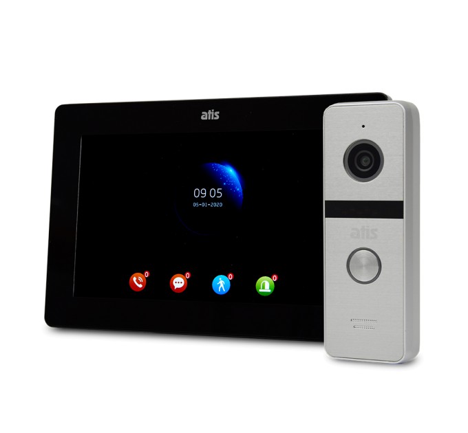 Комплект Wi-Fi відеодомофонa 7" ATIS AD-770FHD/T-Black з підтримкою Tuya Smart + AT-400FHD Silver