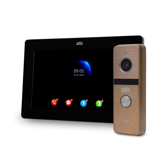 Комплект Wi-Fi відеодомофонa 7" ATIS AD-770FHD/T-Black з підтримкою Tuya Smart + AT-400HD Gold