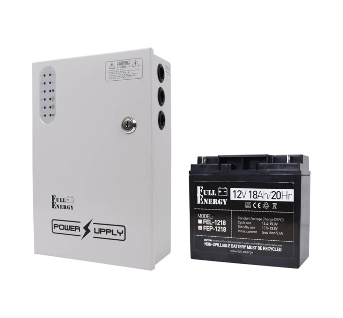 Комплект блок безперебійного живлення Full Energy BBG-1210/8 + акумулятор 12В 18А·год Full Energy FEP-1218