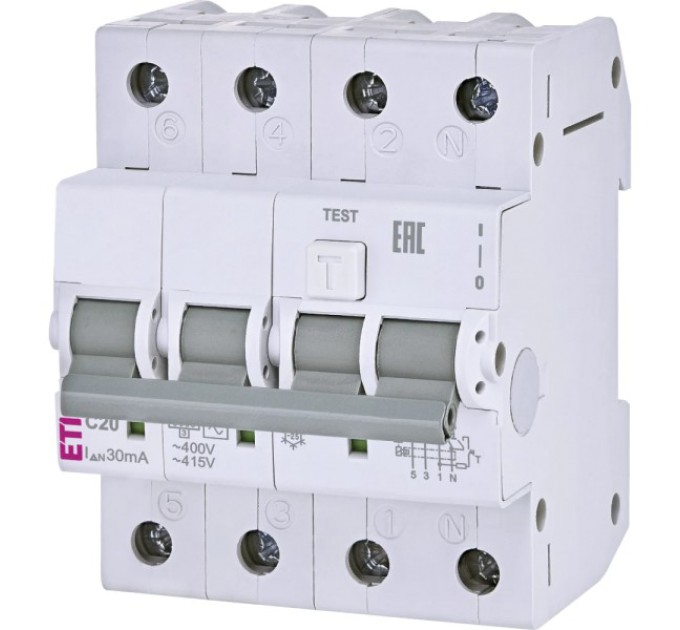 Дифавтомат ЕТІ KZS-4M 3p+N 20/0.03 6kA купити.