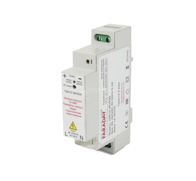 Блок живлення Faraday Electronics 12W/12-36V/DIN 11.8-37.5В 1-0.3А купити.